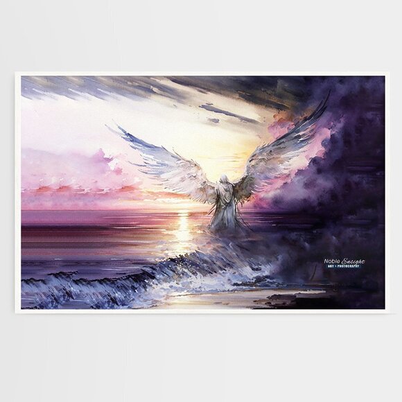 20x30 Angel Over the Ocean Watercolor Art Oil Painting Large Poster - Picture 2 of 4